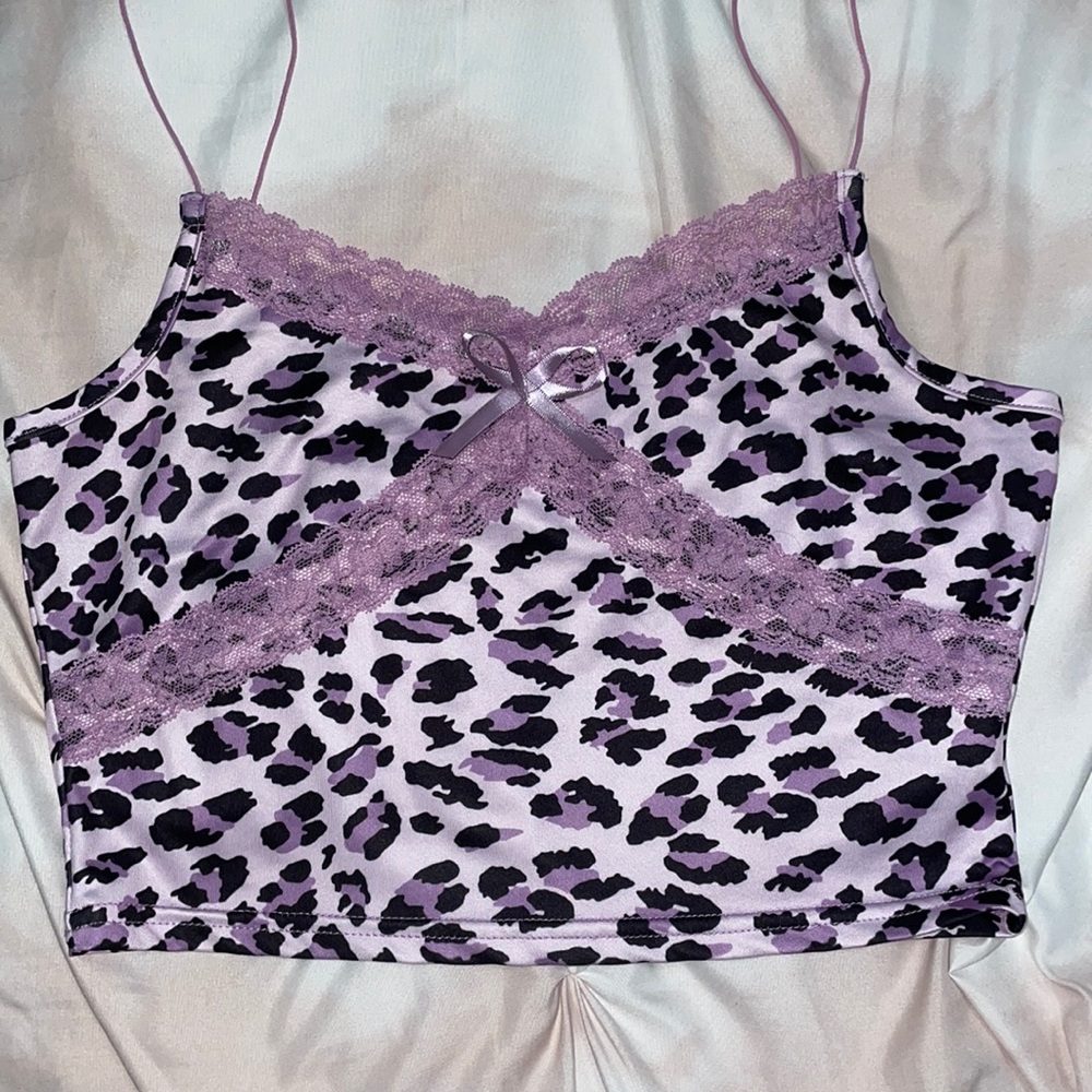 Leopard Y2K  Ribbed Camis Lace Crop Top